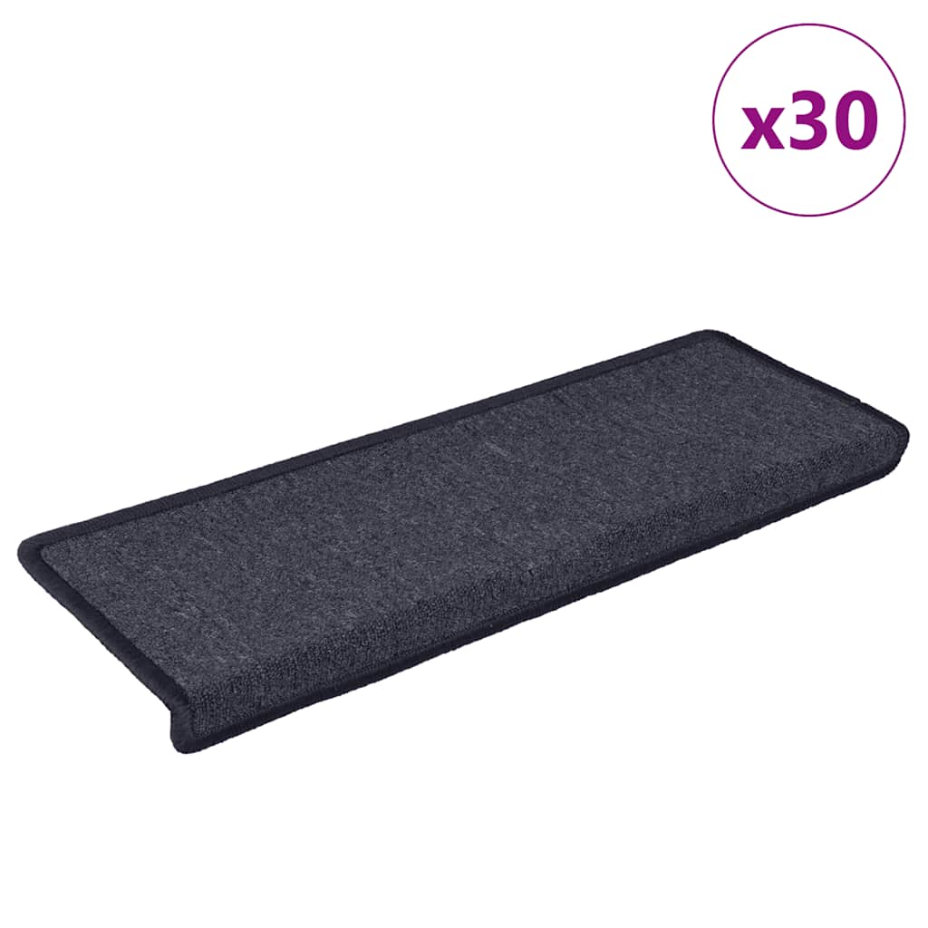 Vidaxx alfombrillas para escaleras 30 uds 65x21x4 cm gris oscuro y azul con borde rectangular