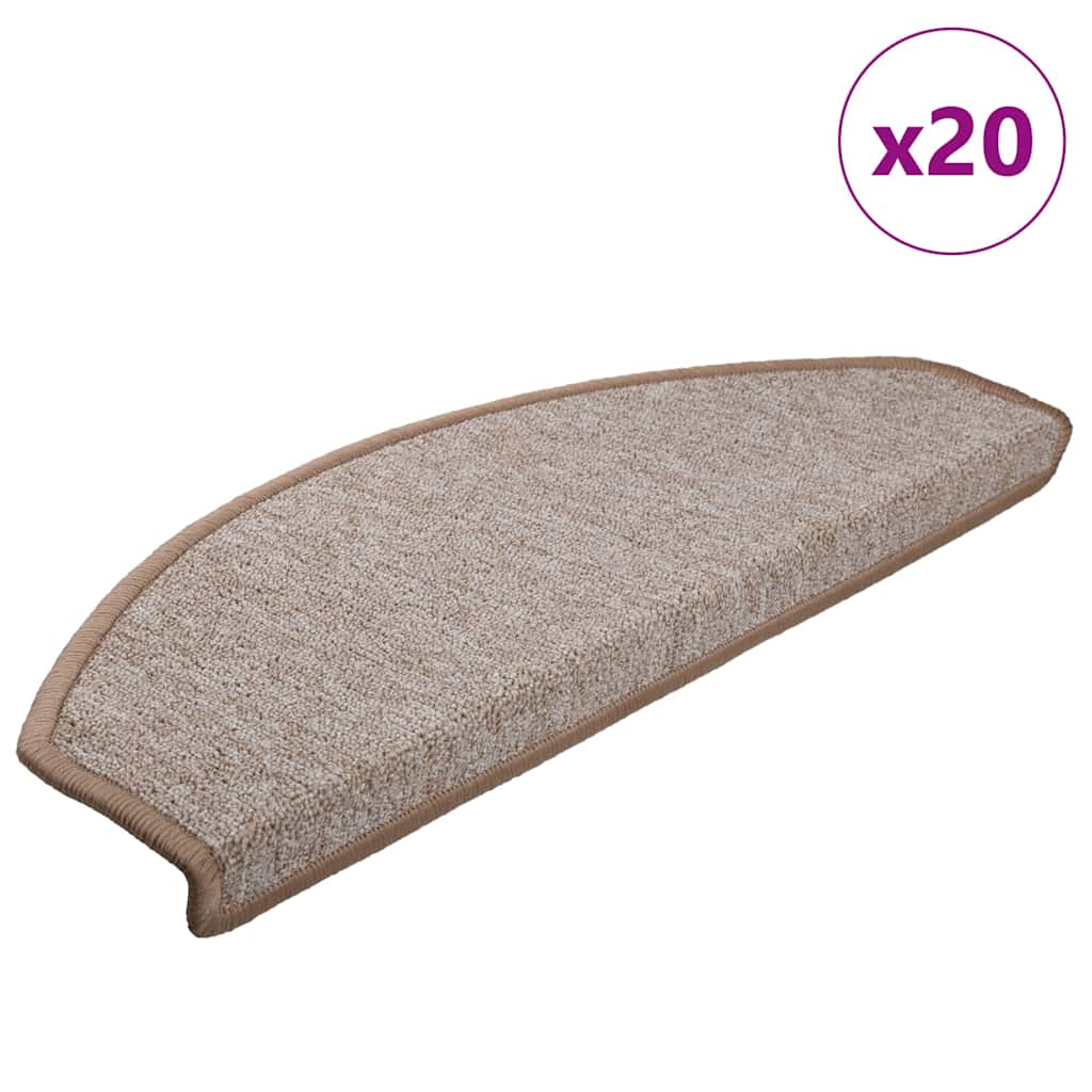 Vidaxx alfombrillas para escaleras 20 uds 65x24x4 cm marrón claro semicircular grande