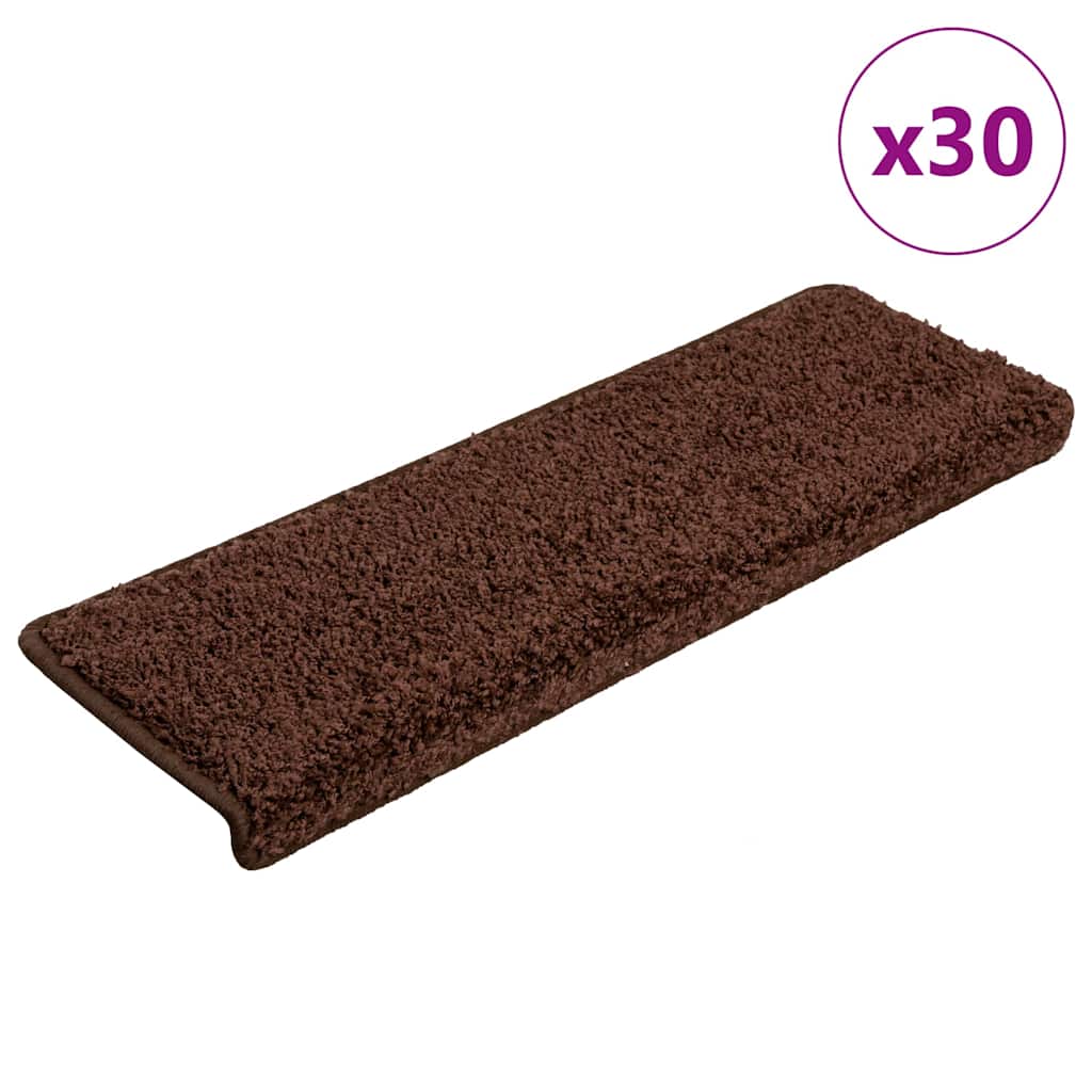 Vidaxx alfombrillas para escaleras 30uds 65x21x4 cm borde rectangular marrón
