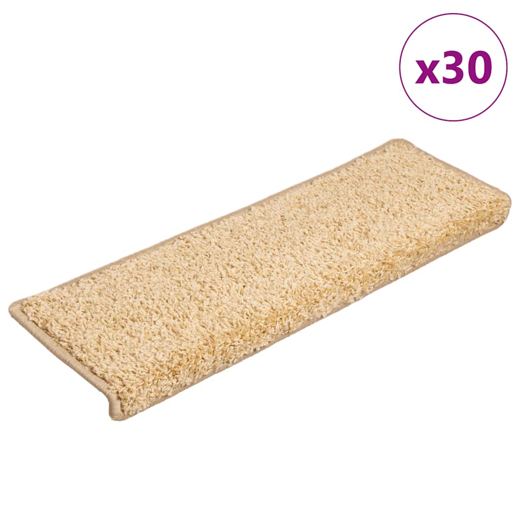 Vidaxx alfombrillas para escaleras 30 uds 65x21x4 cm crema con borde rectangular