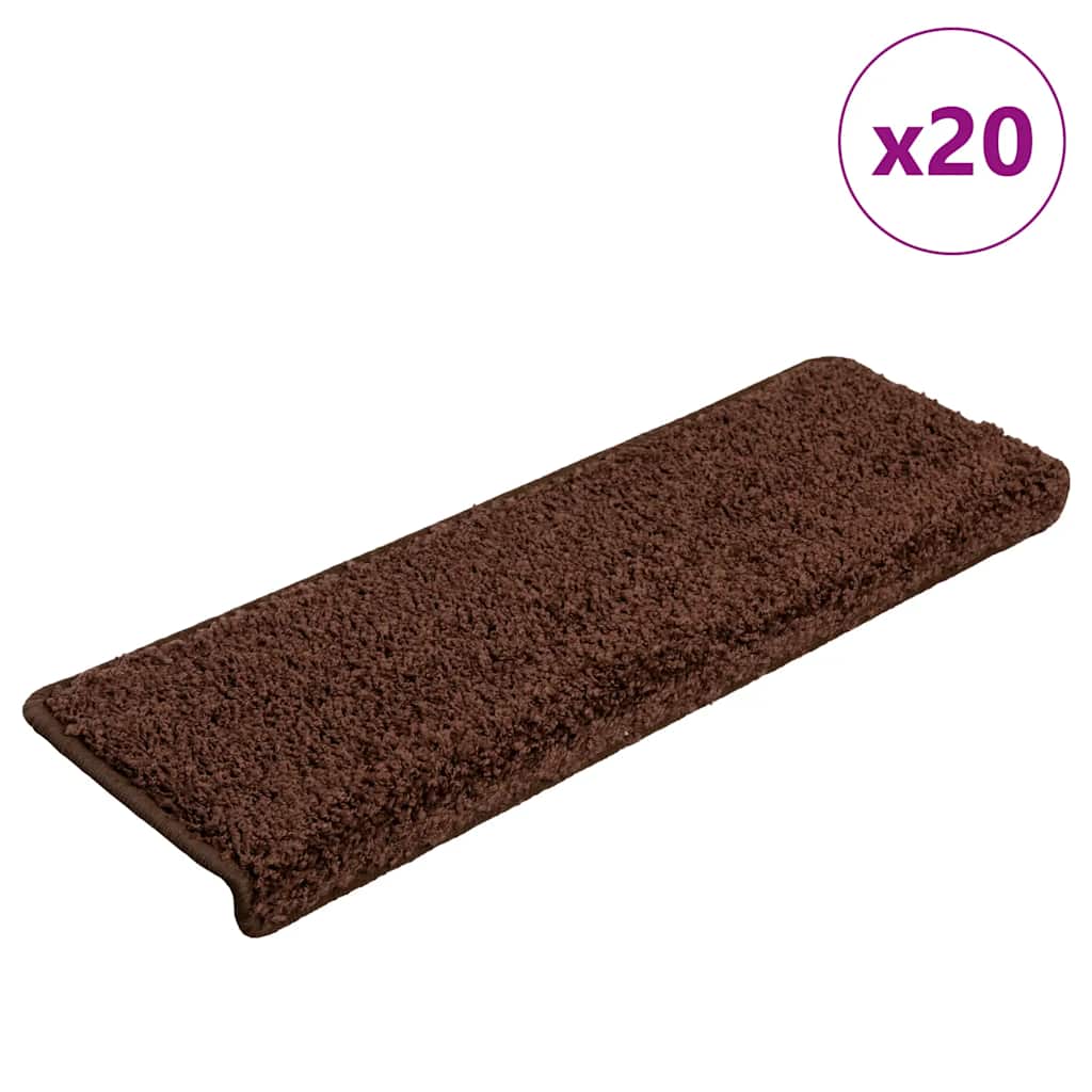 Vidaxx alfombras para escaleras 20uds 65x21x4 cm borde rectangular marrón