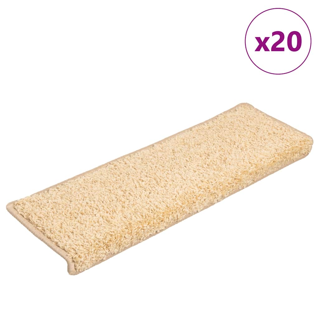 Vidaxx alfombrillas para escaleras 20 uds 65x21x4 cm crema con borde rectangular