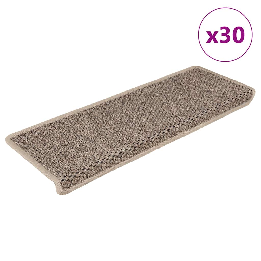 VidaXL Tappetini per scale autoadesivi 30 pezzi aspetto sisal 65x21x4 cm beige scuro