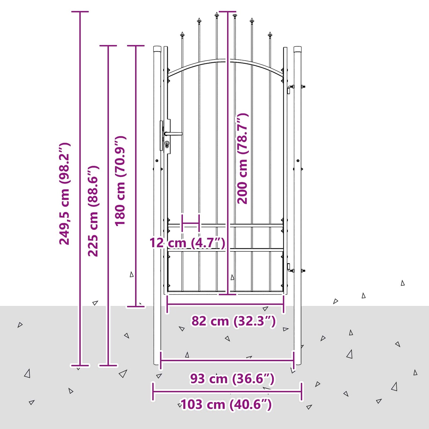 Cancello da giardino VidaXL con serratura in acciaio grigio 200 x 100 cm
