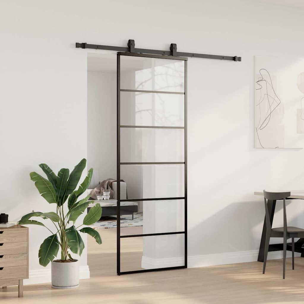 Vidaxl schuifdeur met beslagset 76x205 cm esg glas zwart