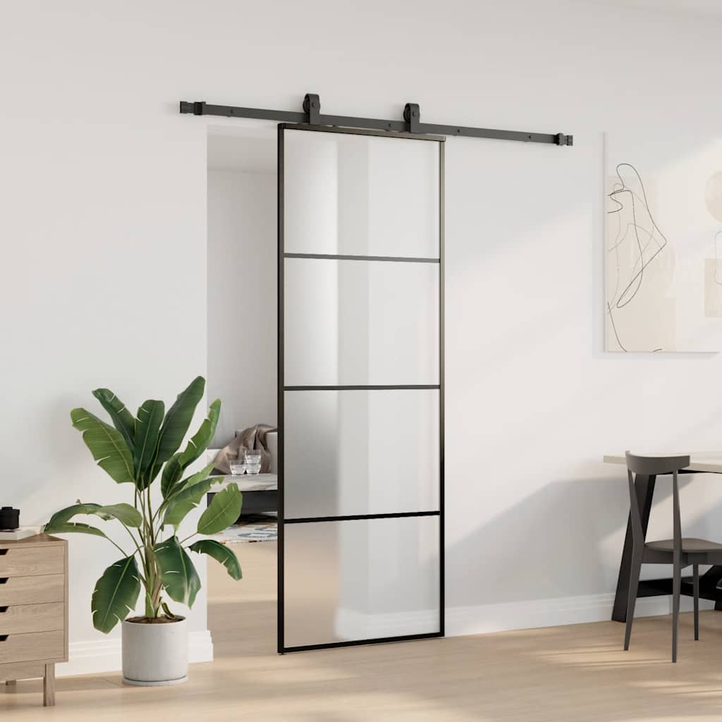 Vidaxl schuifdeur met beslagset 76x205 cm esg glas zwart