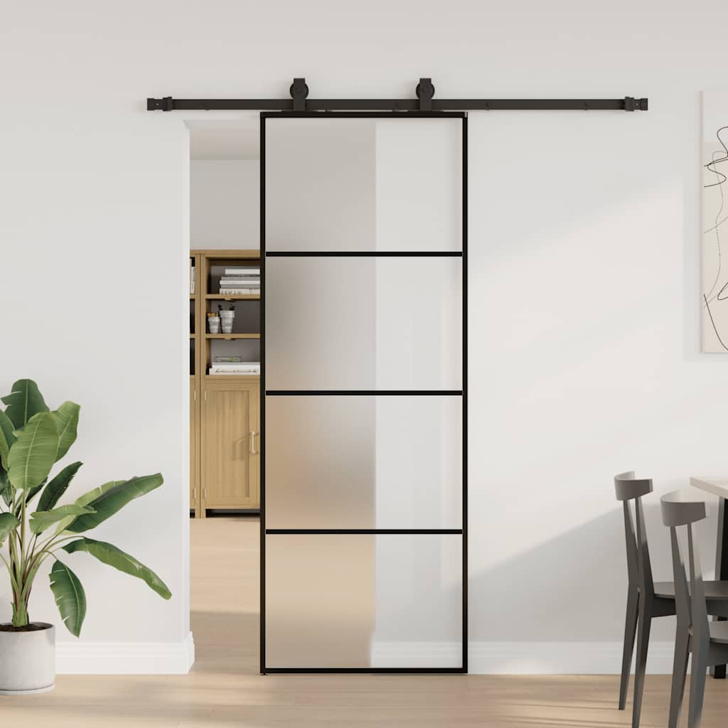 Vidaxl schuifdeur met beslagset 76x205 cm esg glas zwart