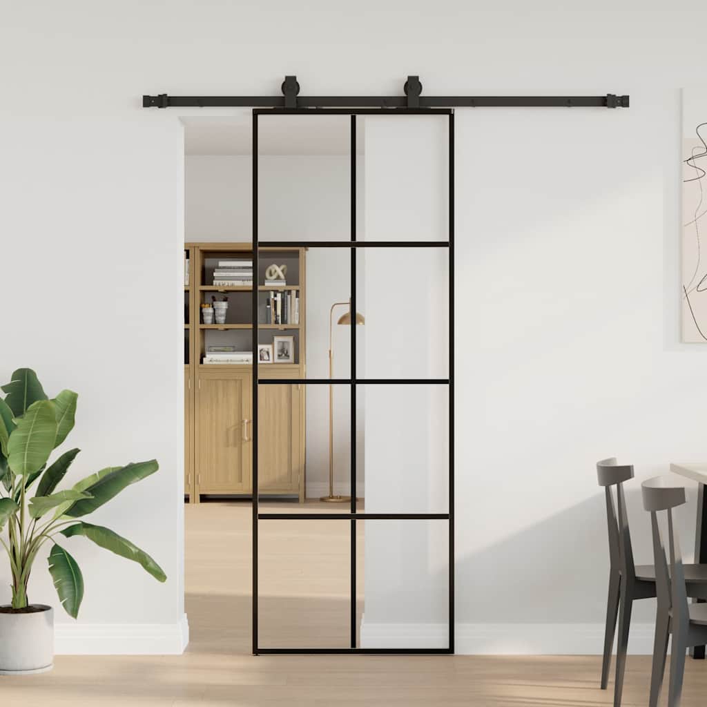 Vidaxl schuifdeur met beslagset 76x205 cm esg glas zwart
