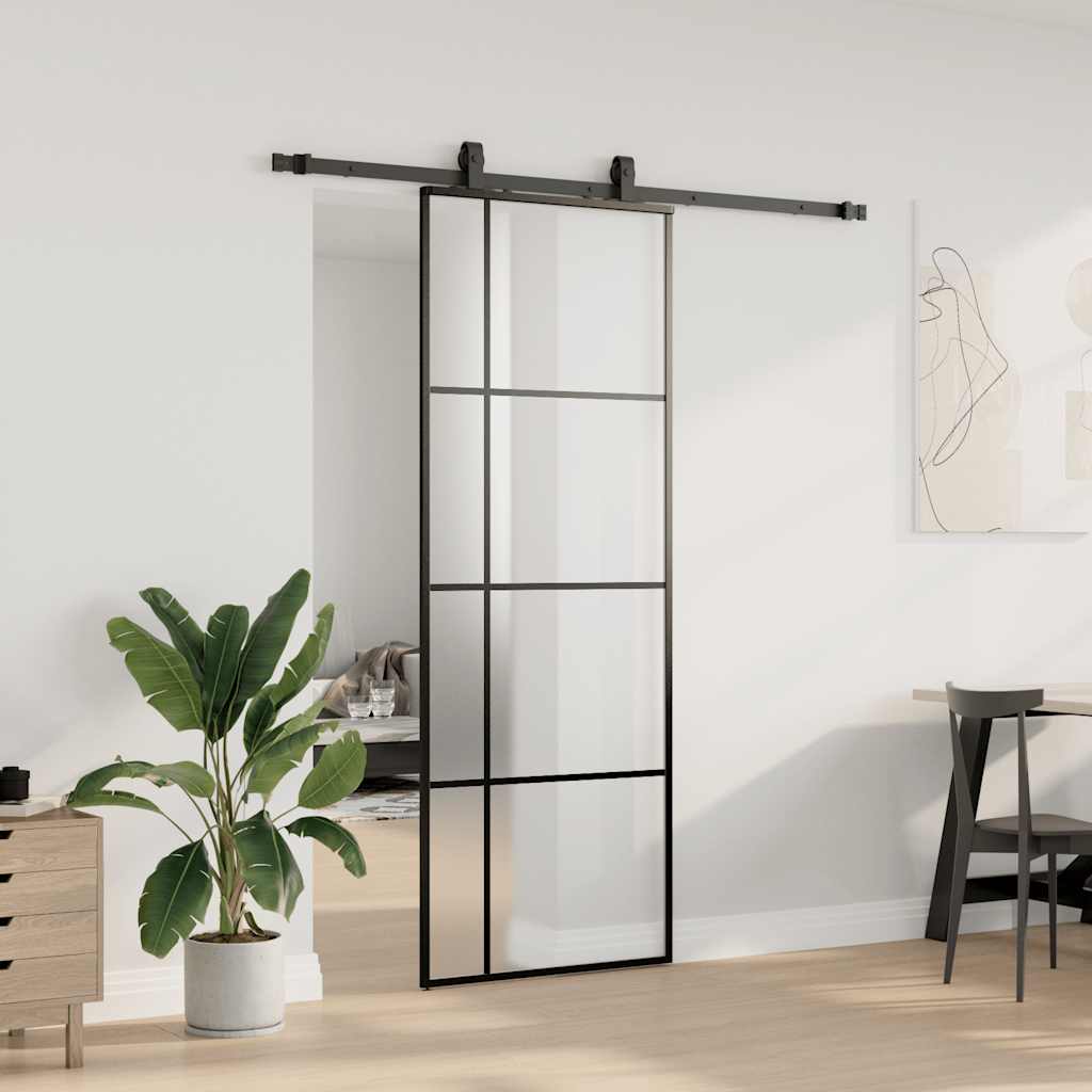 Vidaxl schuifdeur met beslagset 76x205 cm esg glas zwart
