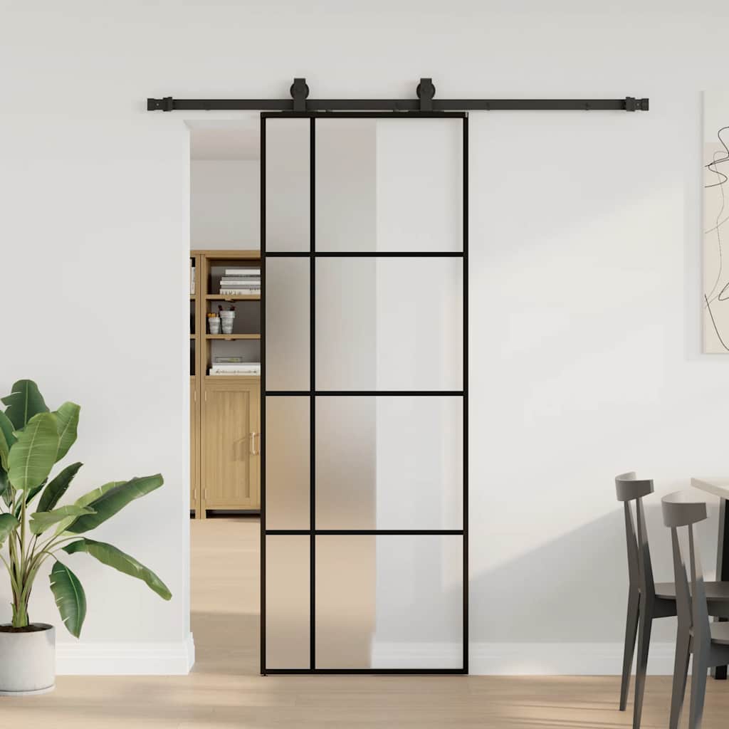 Vidaxl schuifdeur met beslagset 76x205 cm esg glas zwart