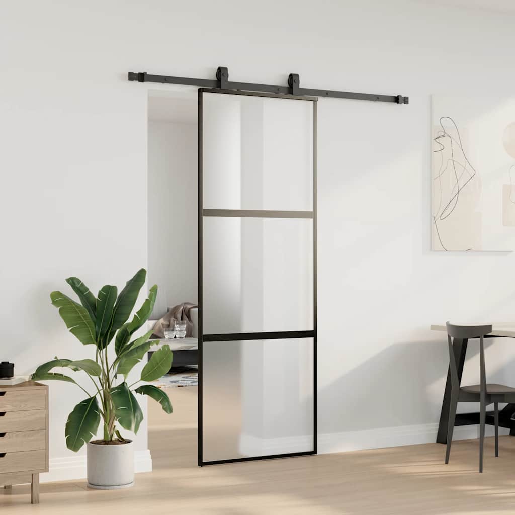 Porta scorrevole VidaXL con set ferramenta 76x205 cm vetro temperato nero