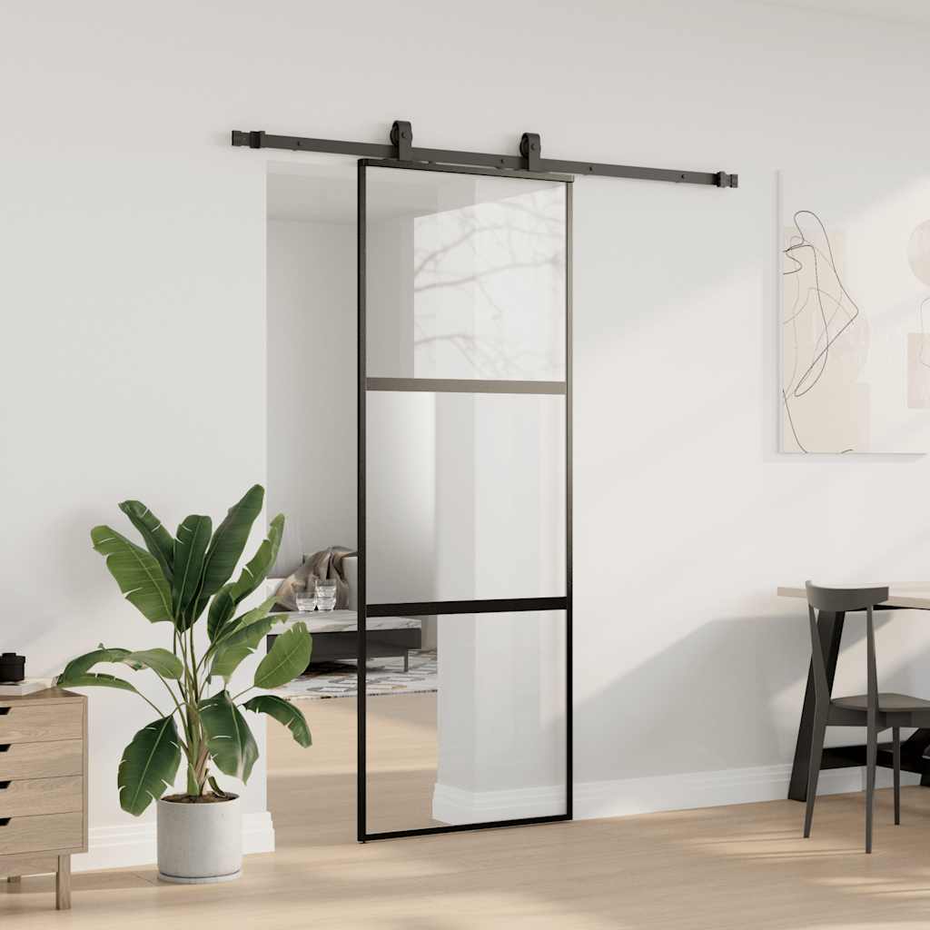 Porta scorrevole VidaXL con set ferramenta 76x205 cm vetro temperato nero