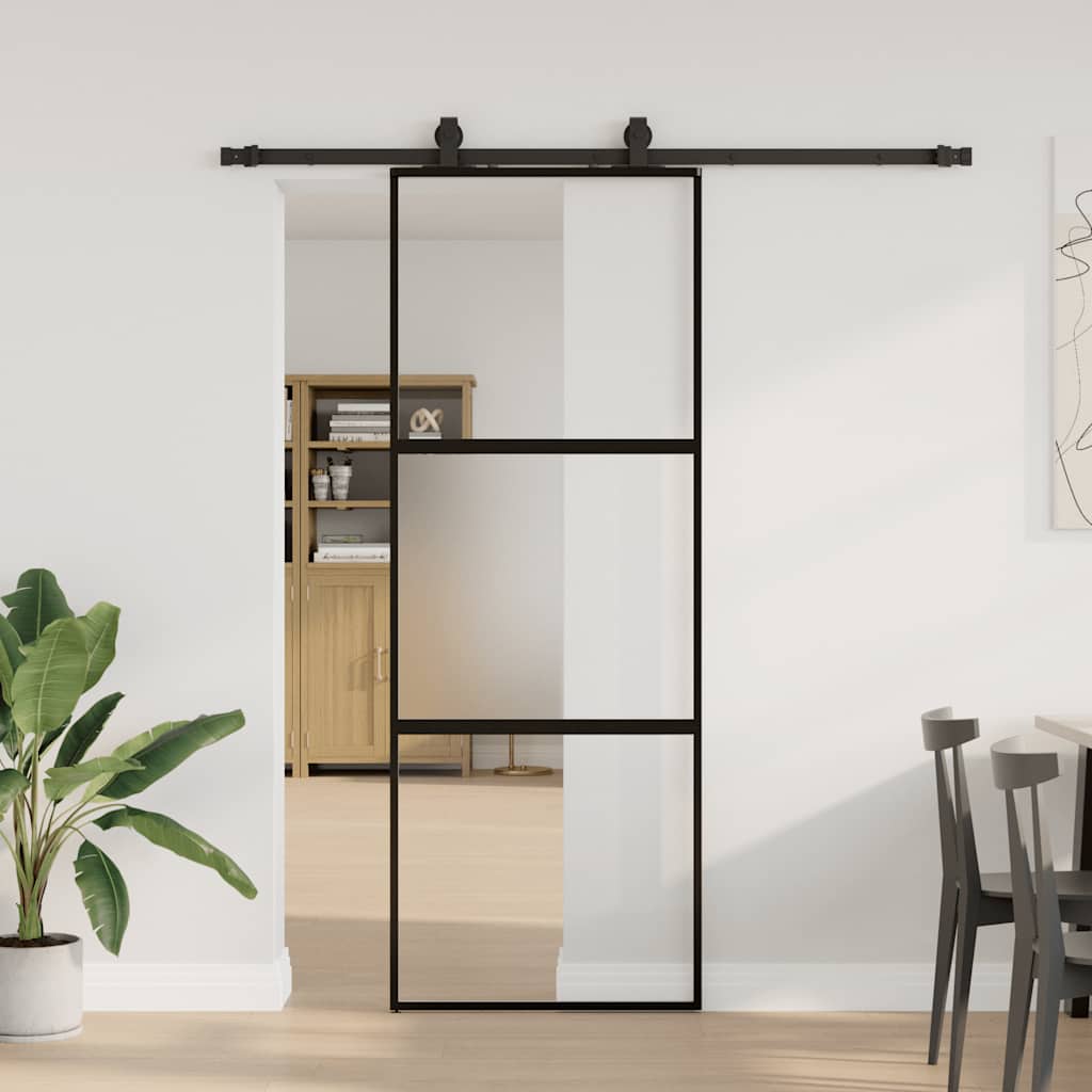 Porta scorrevole VidaXL con set ferramenta 76x205 cm vetro temperato nero