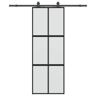 VidaXL puerta corredera con juego de herrajes 76x205 cm vidrio templado negro
