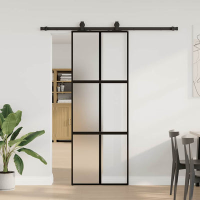 VidaXL puerta corredera con juego de herrajes 76x205 cm vidrio templado negro