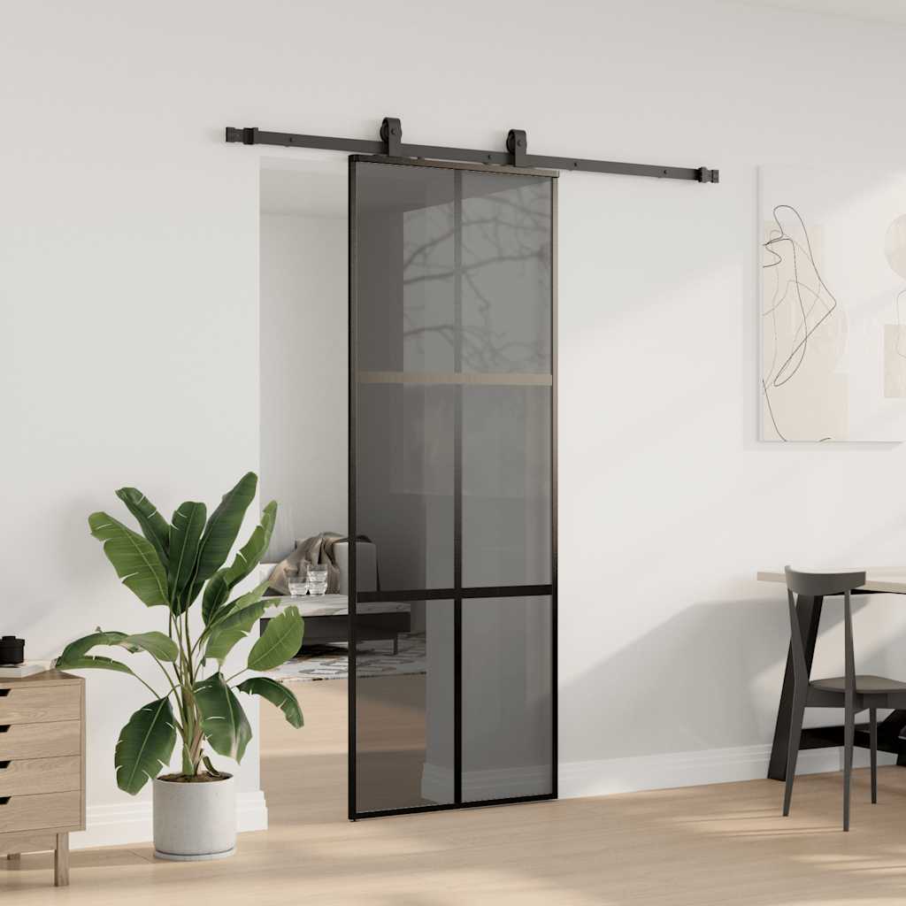 Porta scorrevole VidaXL con set ferramenta 76x205 cm vetro temperato nero