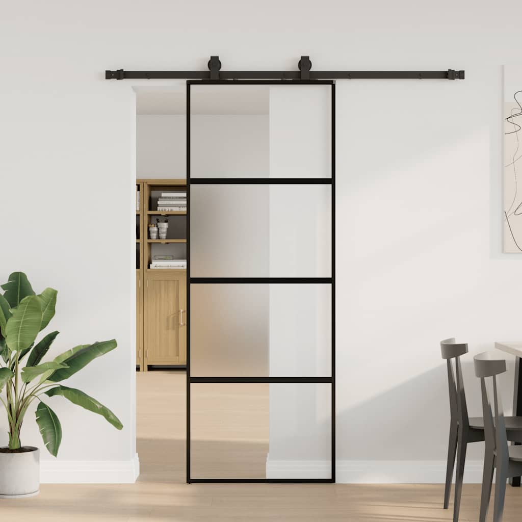 Porta scorrevole VidaXL con set ferramenta 76x205 cm vetro temperato nero