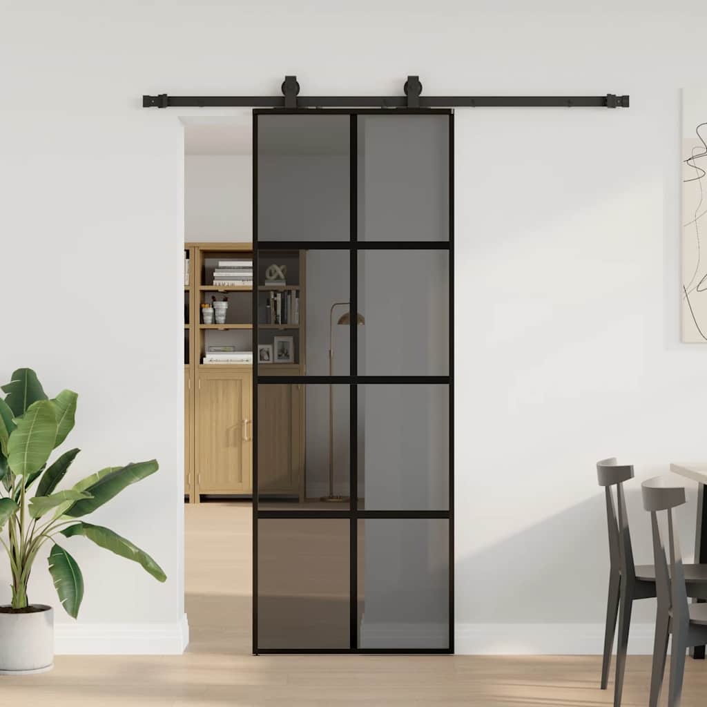 Porta scorrevole VidaXL con set ferramenta 76x205 cm vetro temperato nero