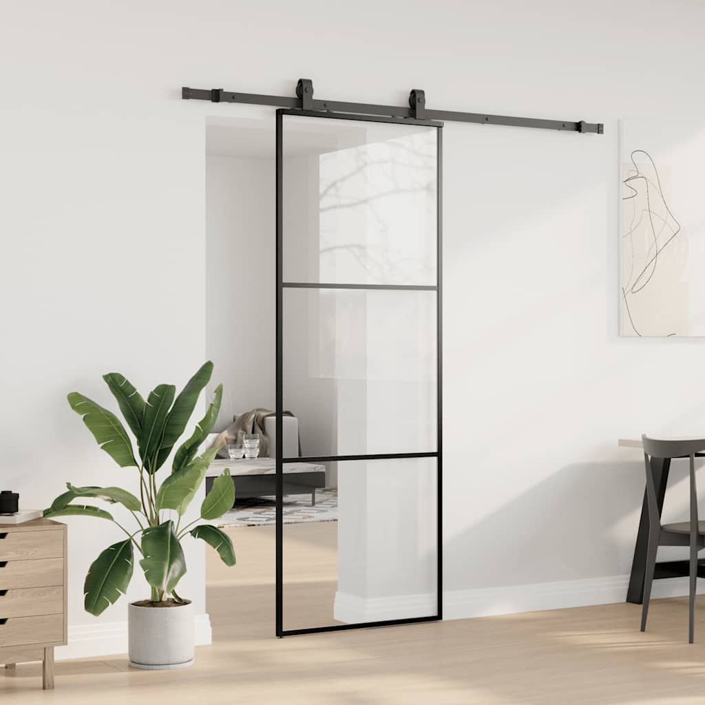 Vidaxl schuifdeur met beslagset 76x205 cm esg glas zwart