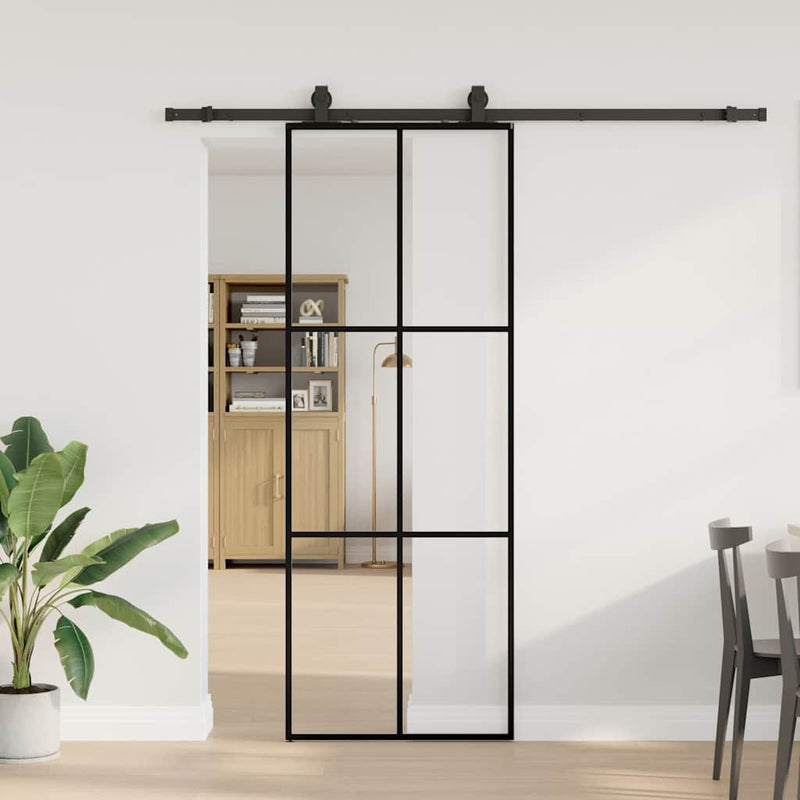 Vidaxl schuifdeur met beslagset 76x205 cm esg glas zwart