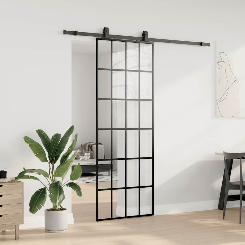 Porta scorrevole VidaXL con set ferramenta 76x205 cm vetro ESG nero