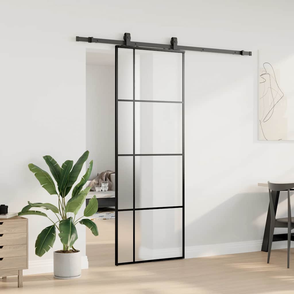 Vidaxl schuifdeur met beslagset 76x205 cm esg glas zwart