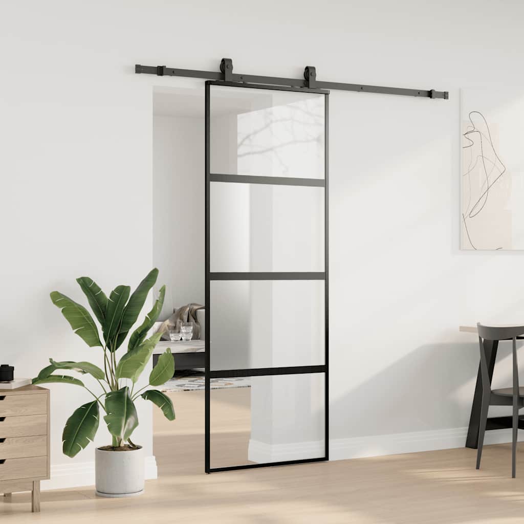 Porta scorrevole VidaXL con set ferramenta 76x205 cm vetro temperato nero