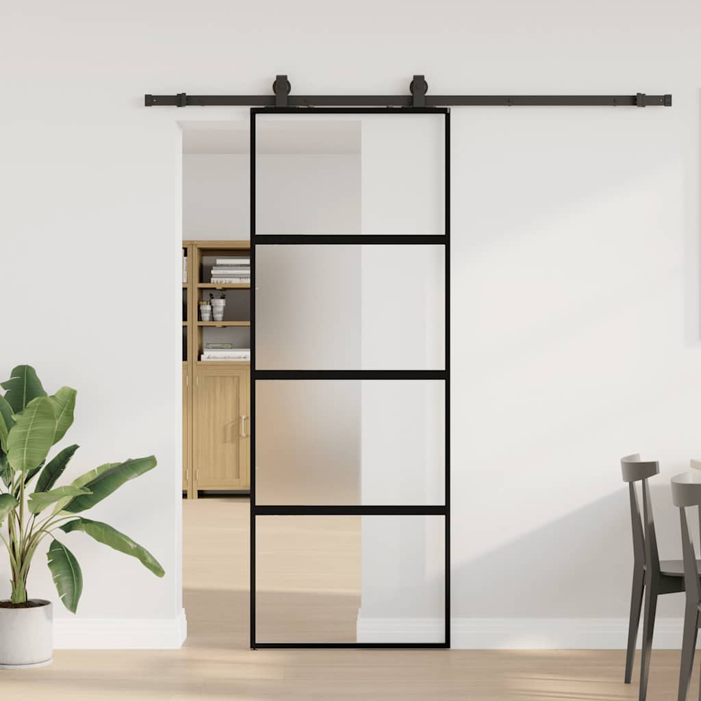 Porta scorrevole VidaXL con set ferramenta 76x205 cm vetro temperato nero