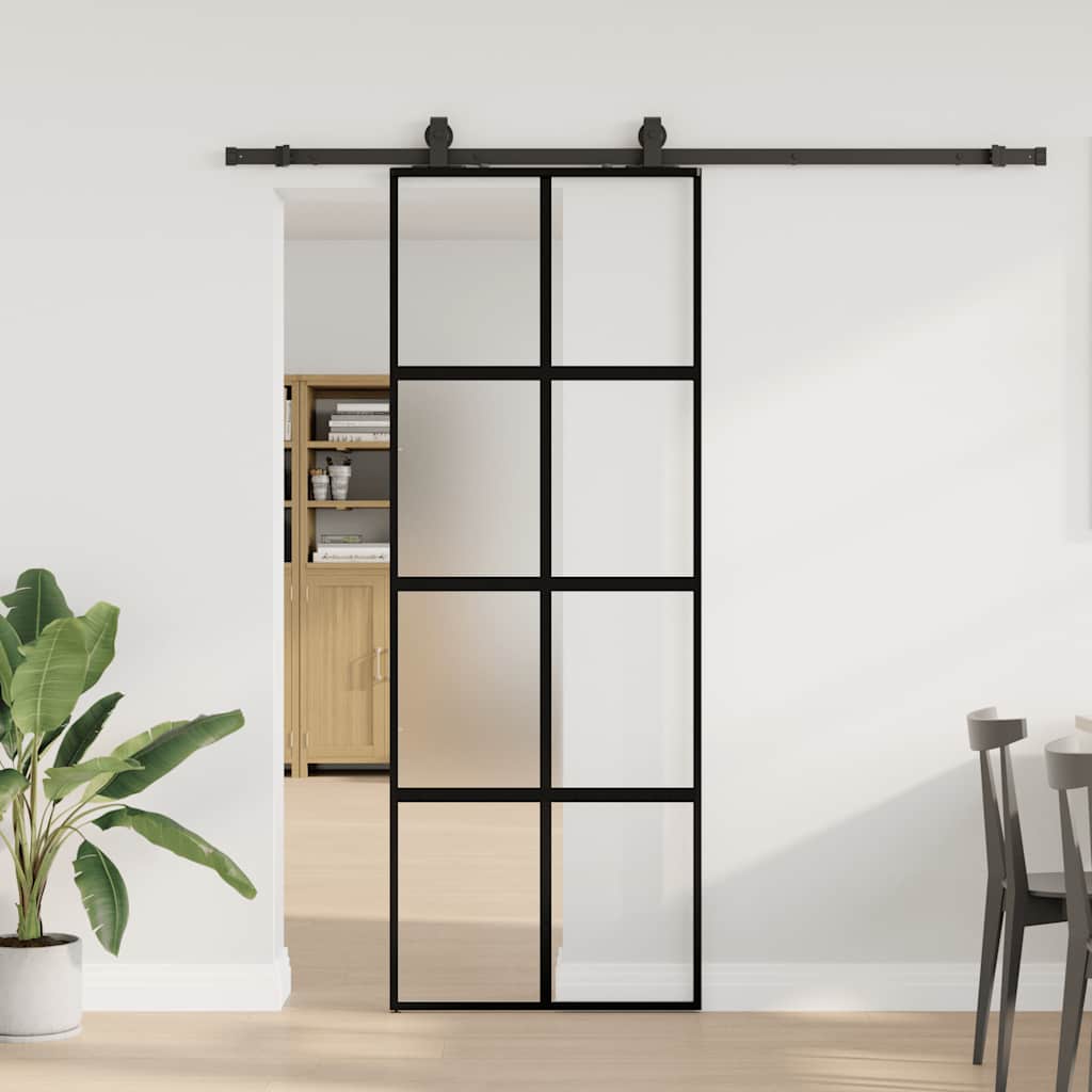 Vidaxl schuifdeur met beslagset 76x205 cm gehard glas zwart