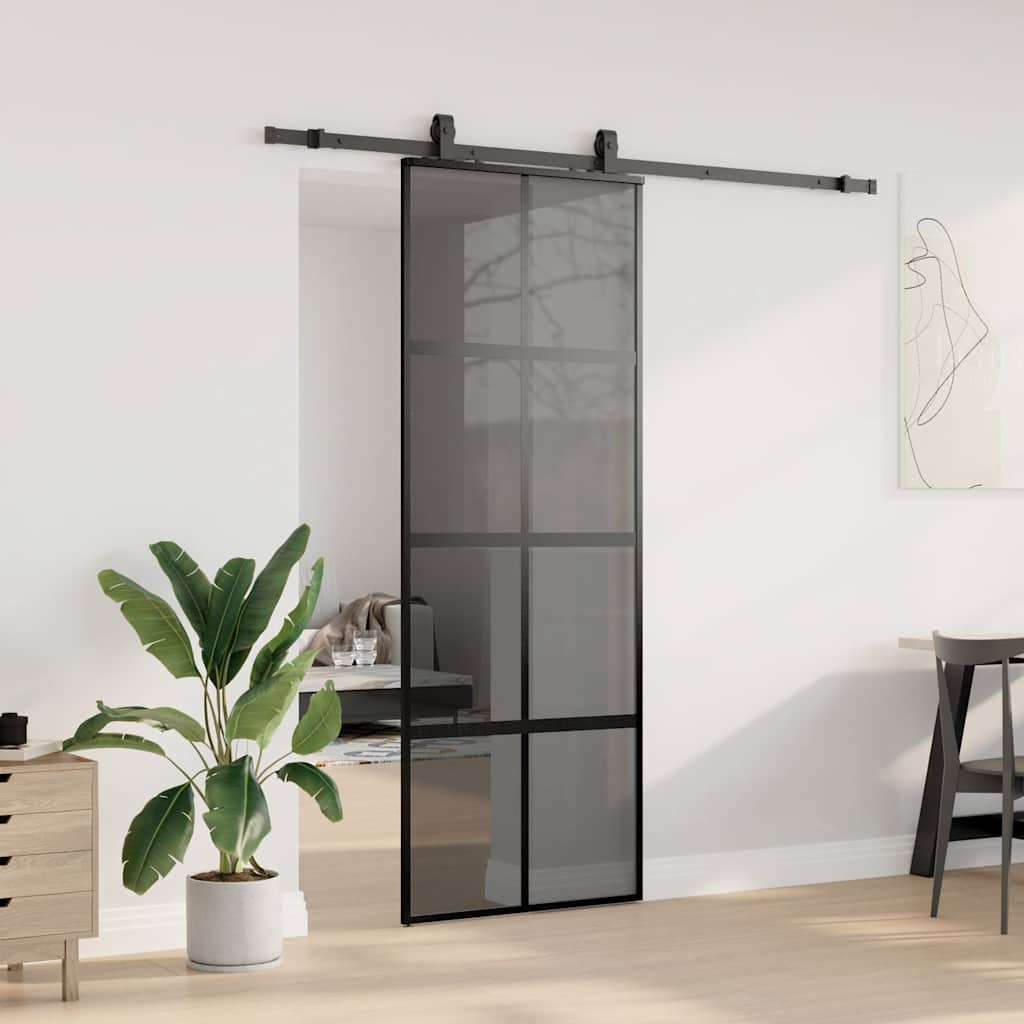 Vidaxl schuifdeur met beslagset 76x205 cm gehard glas zwart