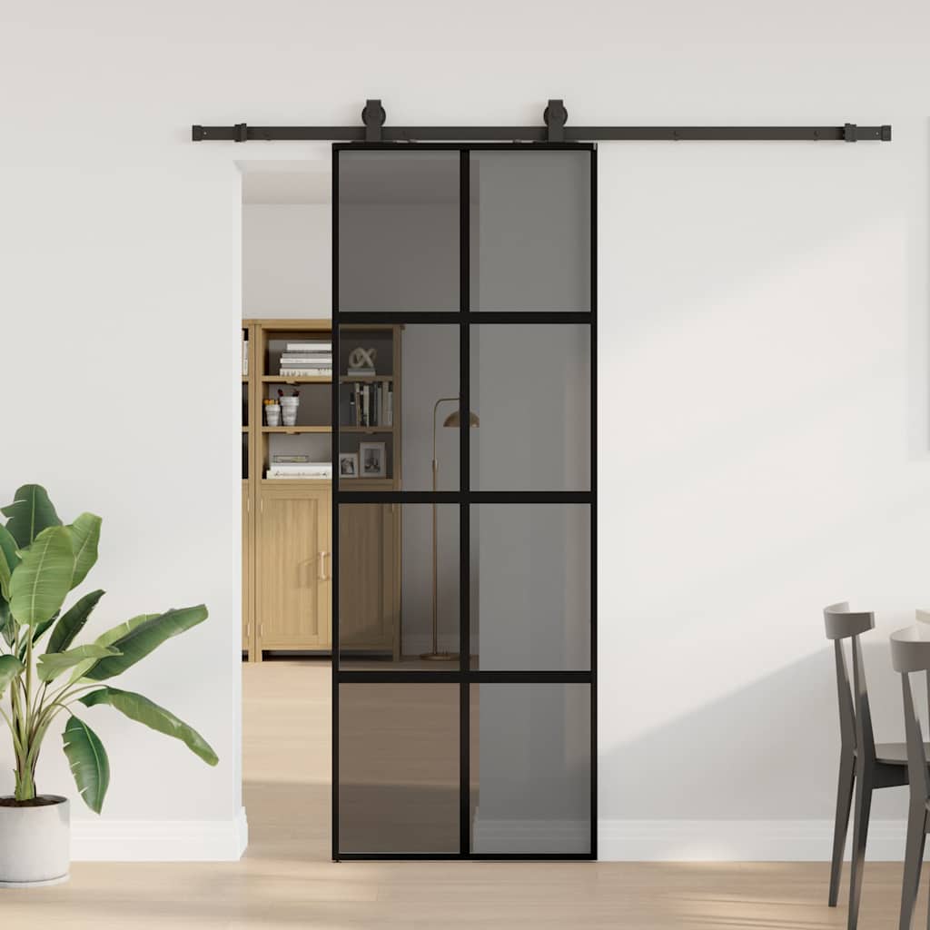 Vidaxl schuifdeur met beslagset 76x205 cm gehard glas zwart