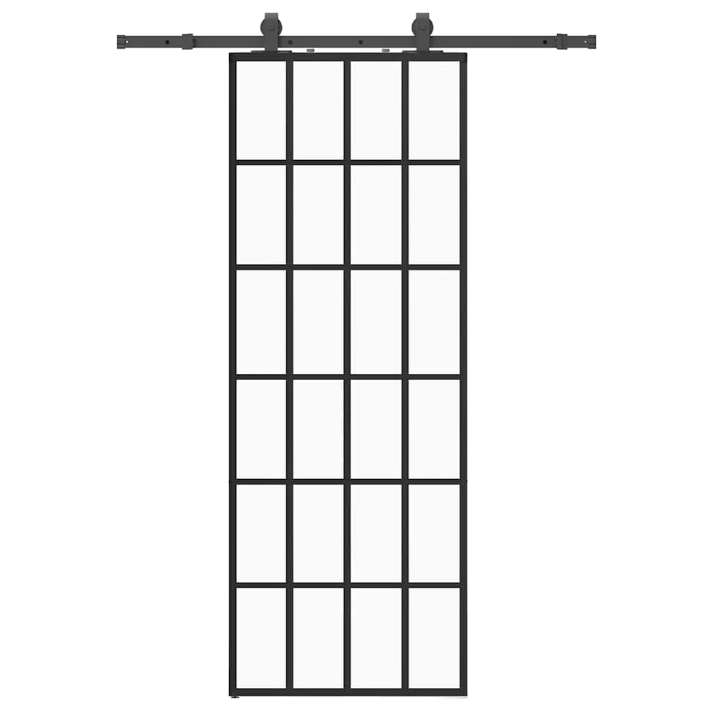 VidaXL puerta corredera con juego de herrajes 76x205 cm ESG vidrio negro