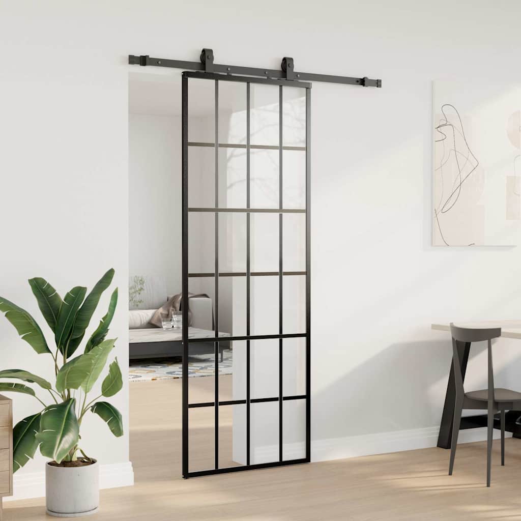 VidaXL puerta corredera con juego de herrajes 76x205 cm ESG vidrio negro