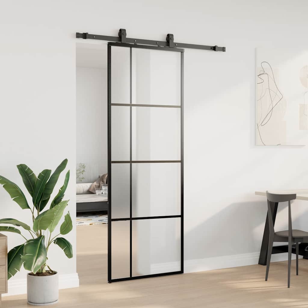 Porta scorrevole VidaXL con set ferramenta 76x205 cm vetro ESG nero