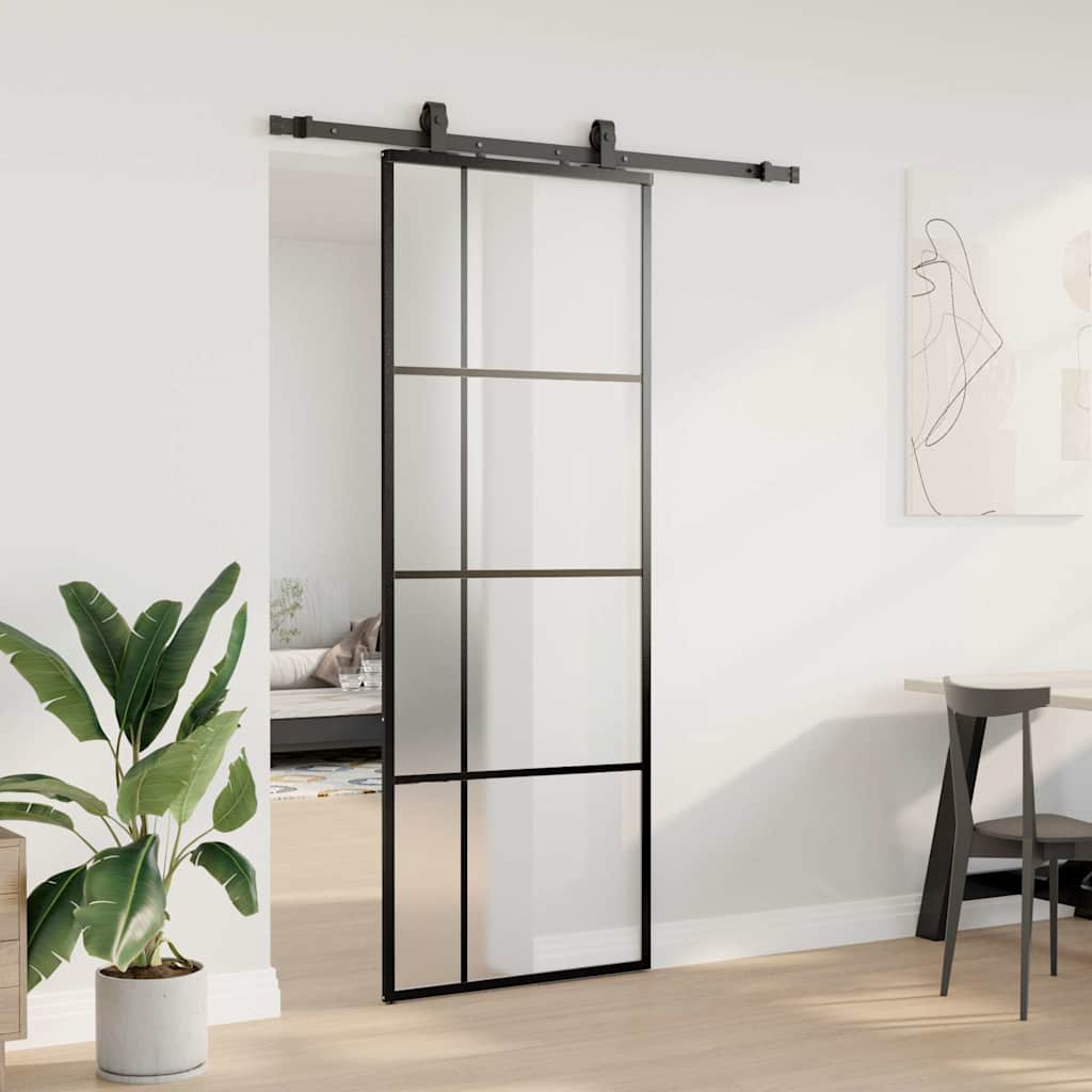 Vidaxl schuifdeur met beslagset 76x205 cm esg glas zwart