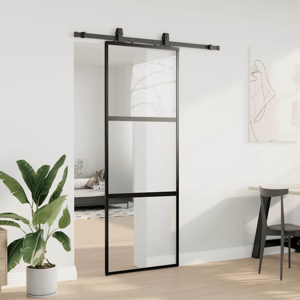 Porta scorrevole VidaXL con set ferramenta 76x205 cm vetro temperato nero
