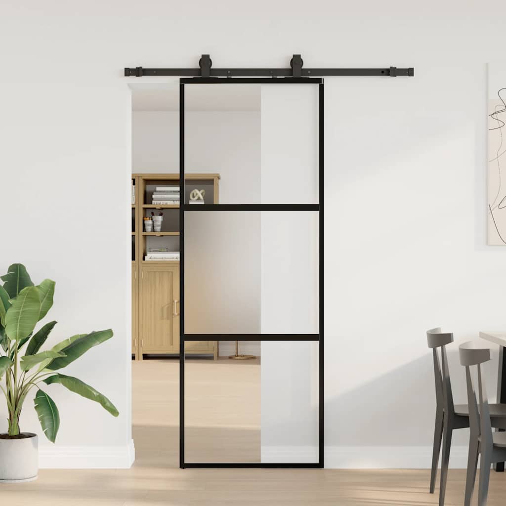Porta scorrevole VidaXL con set ferramenta 76x205 cm vetro temperato nero