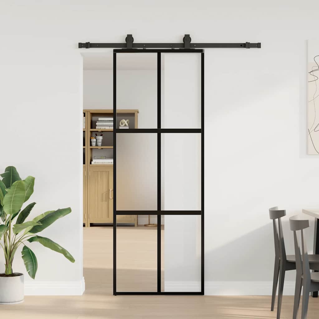 Vidaxl schuifdeur met beslagset 76x205 cm gehard glas zwart