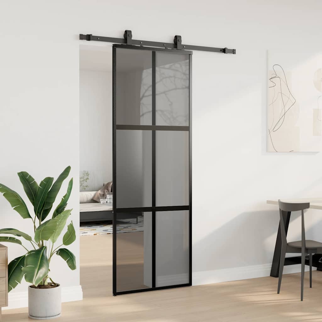 VidaXL puerta corredera con juego de herrajes 76x205 cm vidrio templado negro