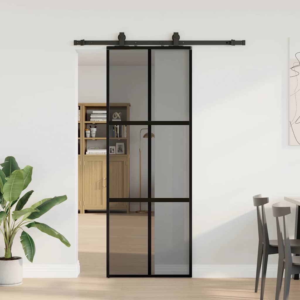 Vidaxl schuifdeur met beslagset 76x205 cm gehard glas zwart