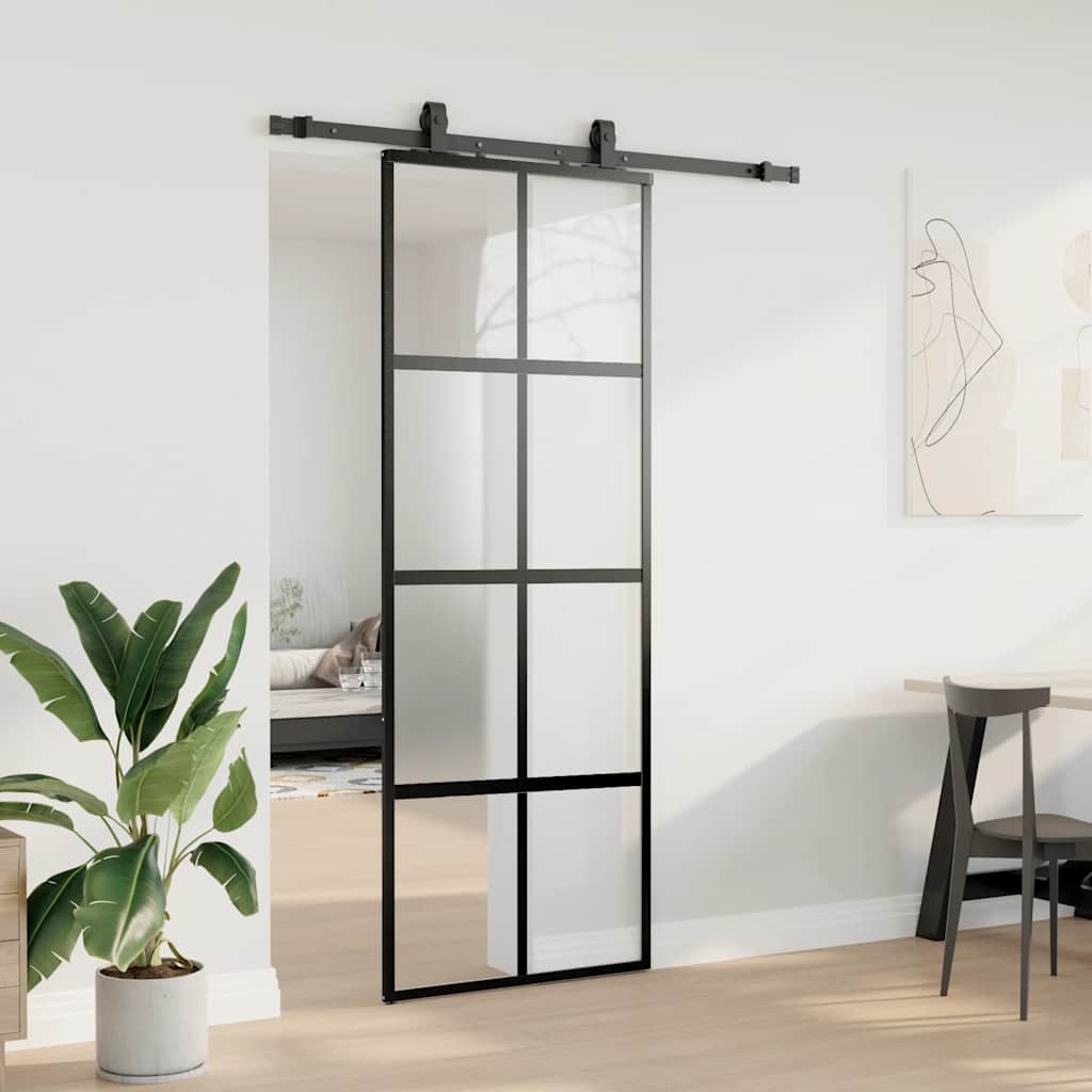 VidaXL puerta corredera con juego de herrajes 76x205 cm vidrio templado negro