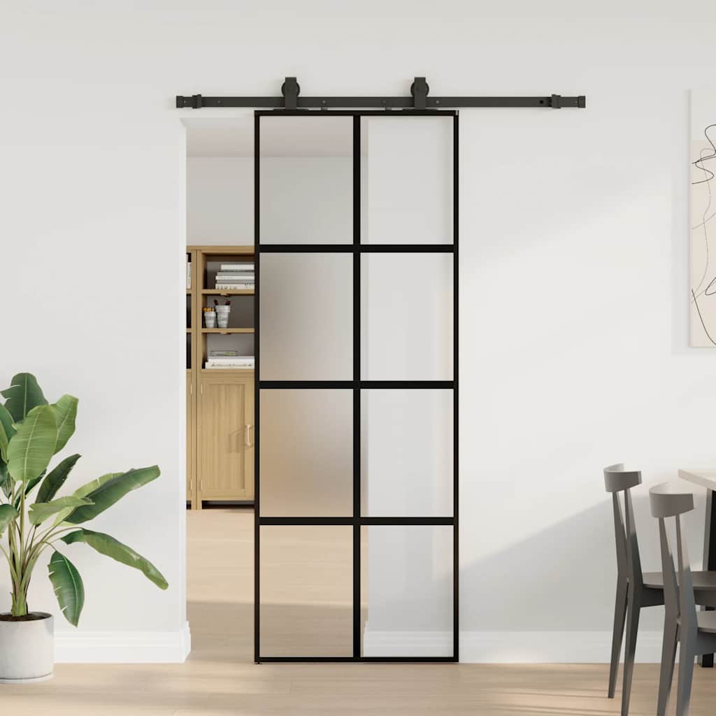 VidaXL puerta corredera con juego de herrajes 76x205 cm vidrio templado negro