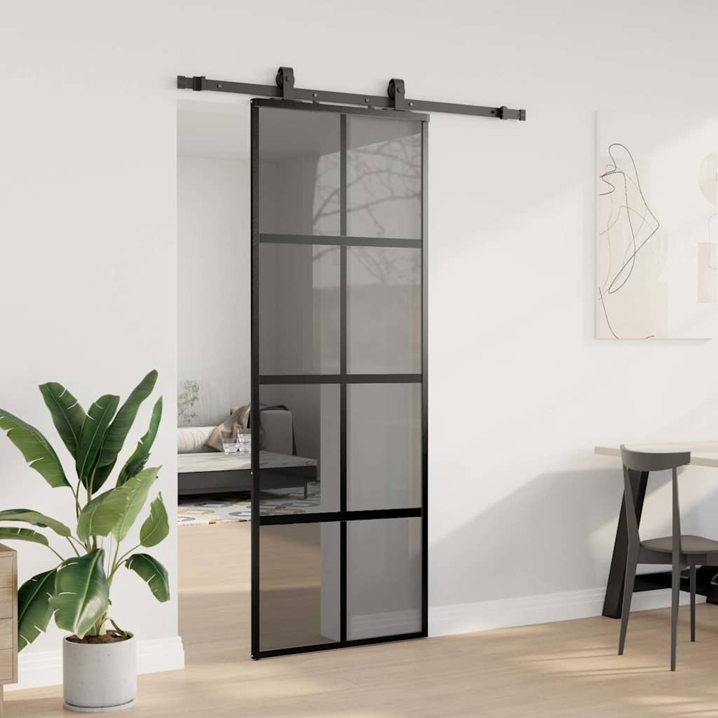 Vidaxl schuifdeur met beslagset 76x205 cm gehard glas zwart