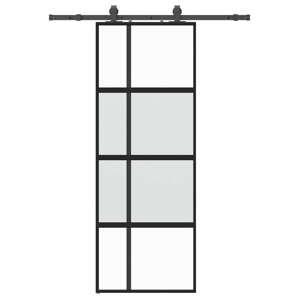 Vidaxl schuifdeur met beslagset 76x205 cm gehard glas zwart