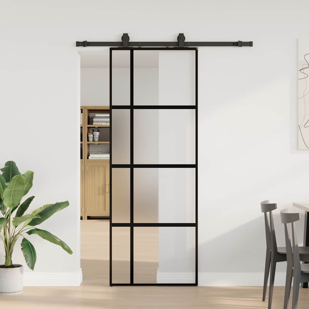 Vidaxl schuifdeur met beslagset 76x205 cm gehard glas zwart