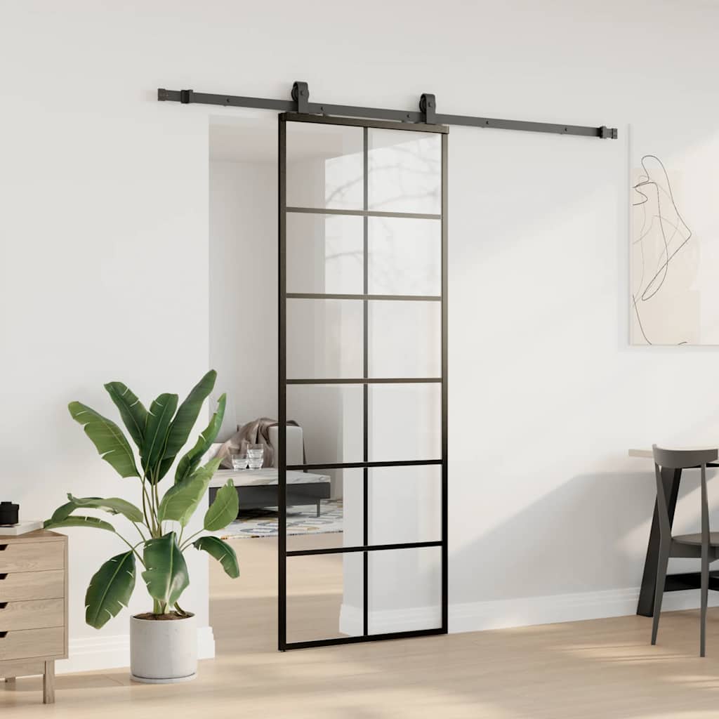 Vidaxl schuifdeur met beslagset 76x205 cm esg glas zwart
