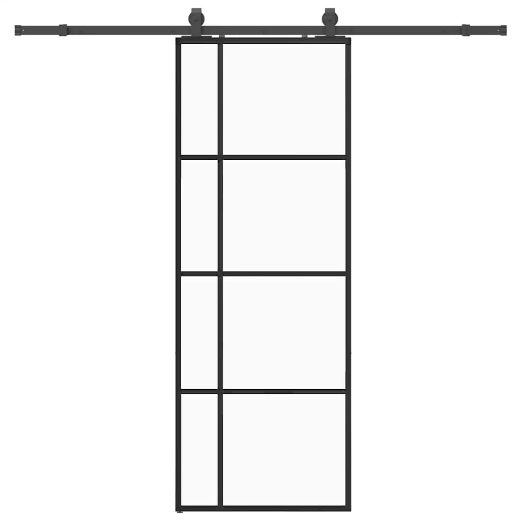 VidaXL puerta corredera con juego de herrajes 76x205 cm ESG vidrio negro