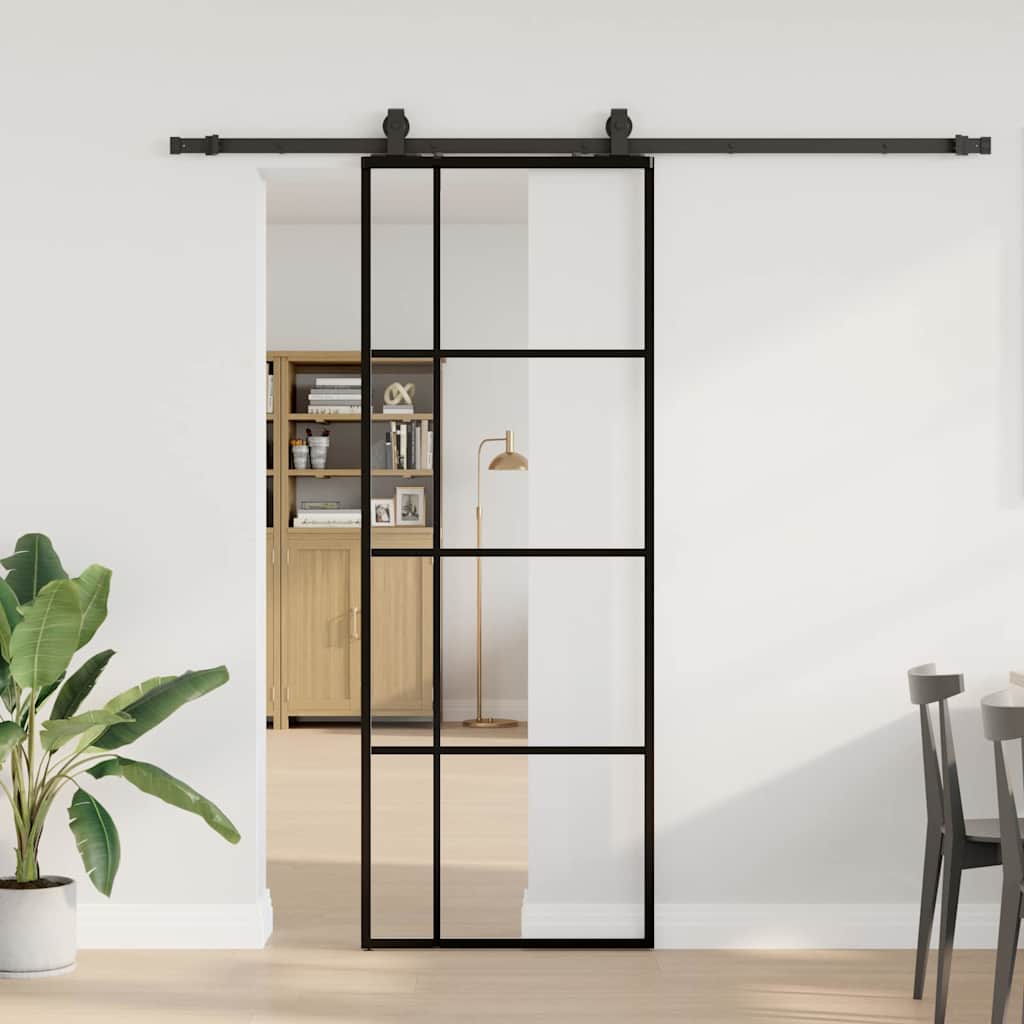 Vidaxl schuifdeur met beslagset 76x205 cm esg glas zwart