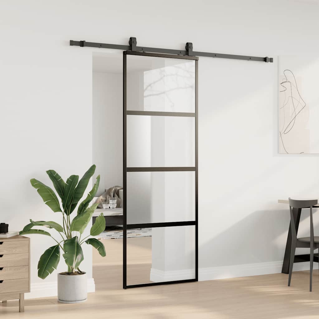 Vidaxl schuifdeur met beslagset 76x205 cm gehard glas zwart