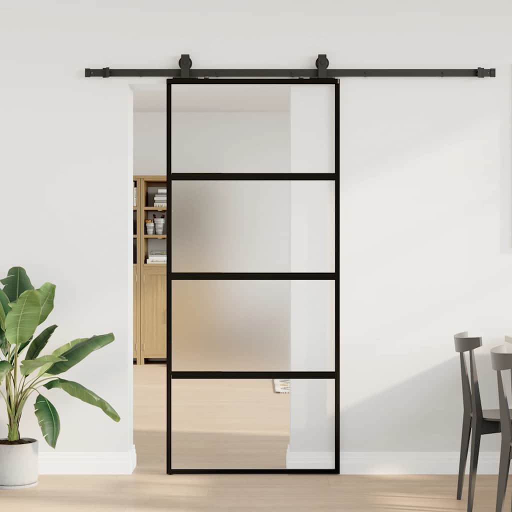 VidaXL puerta corredera con juego de herrajes 76x205 cm vidrio templado negro